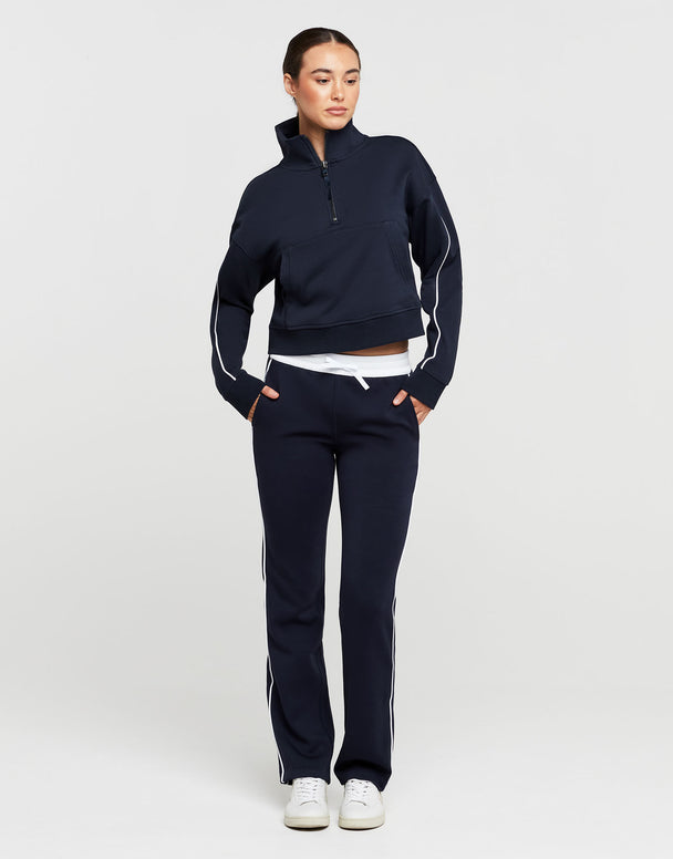 Lilybod Rihanna 1/4 Zip Up Cotton Sweater Navy White - Sale Item
