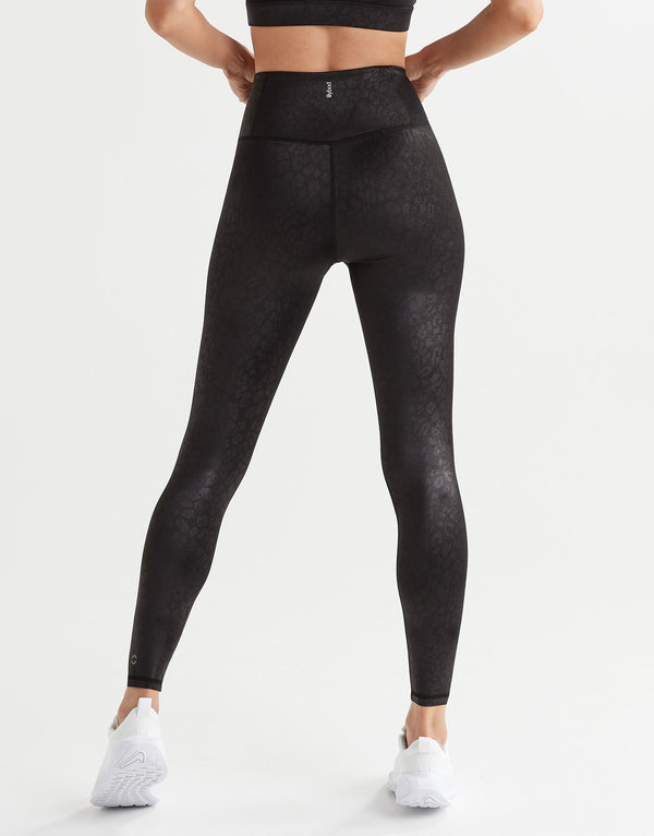 Person wearing black leggings on a white background