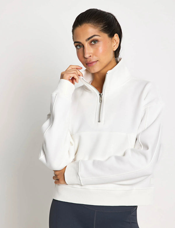 Lilybod Rihanna 1/4 Zip Up Cotton Sweater Off White