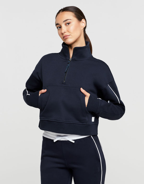 Lilybod Rihanna 1/4 Zip Up Cotton Sweater Navy White - Sale Item