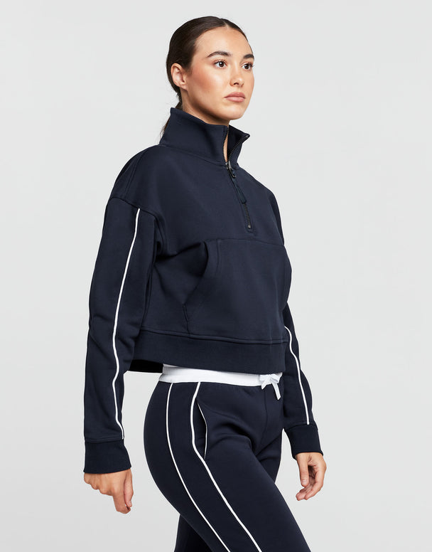 Lilybod Rihanna 1/4 Zip Up Cotton Sweater Navy White - Sale Item