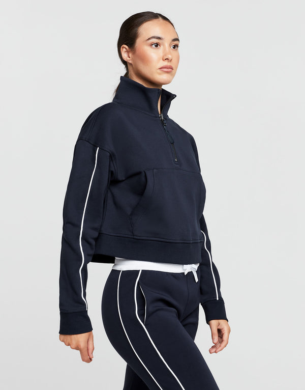 Lilybod Rihanna 1/4 Zip Up Cotton Sweater Navy White - Sale Item