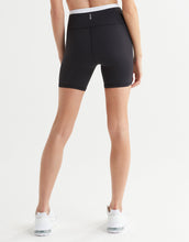 A model wearing black active shorts